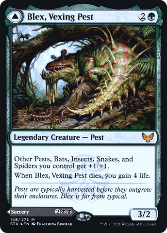 Blex, Vexing Pest // Search for Blex [Strixhaven: School of Mages Prerelease Promos]