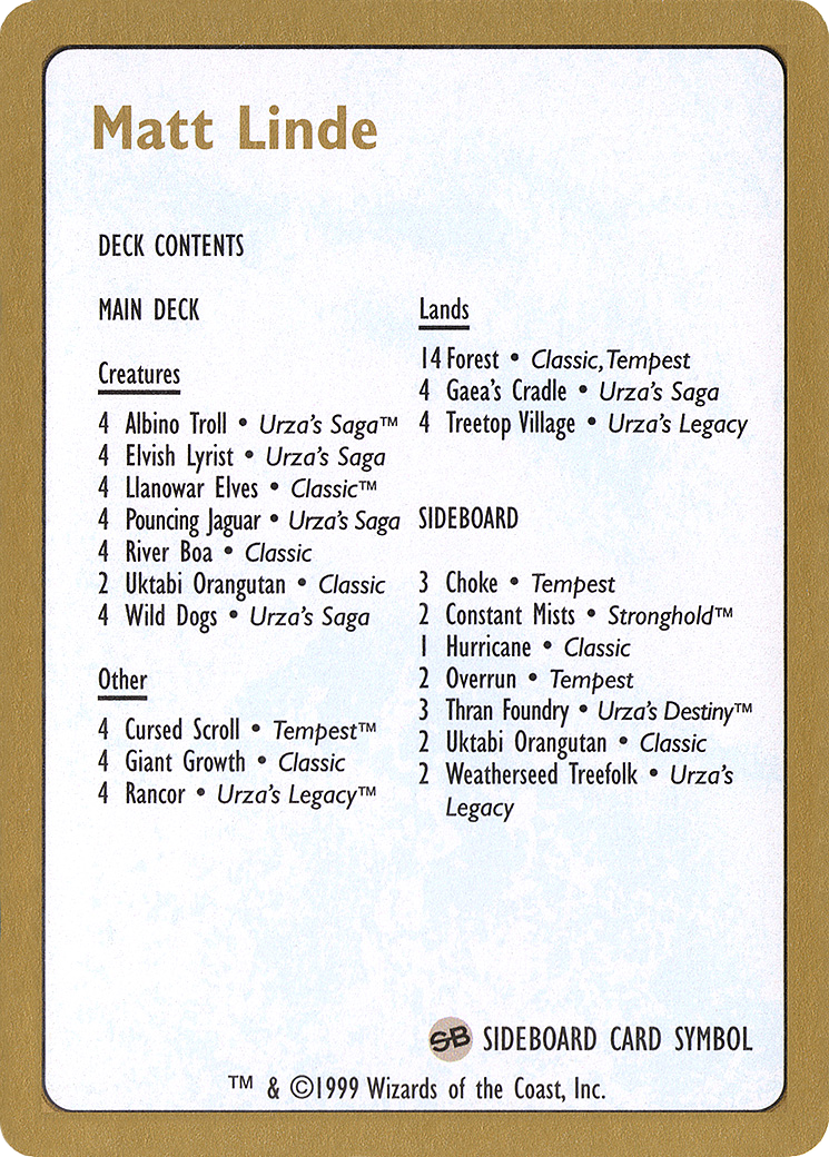Matt Linde Decklist [World Championship Decks 1999]