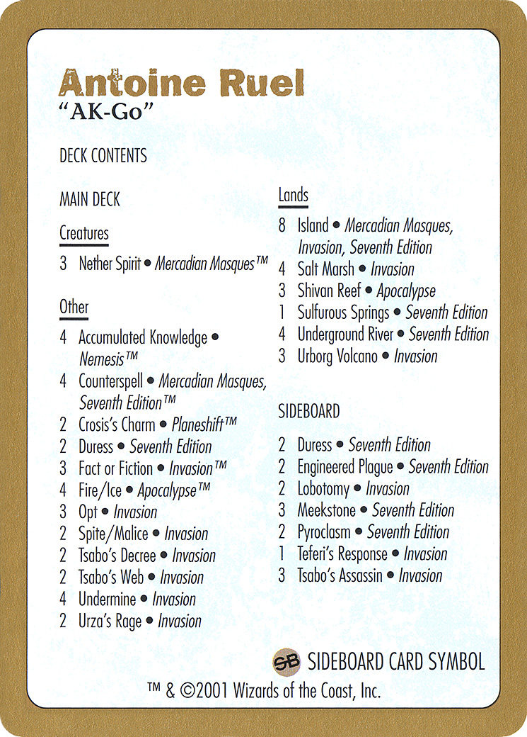 Antoine Ruel Decklist [World Championship Decks 2001]