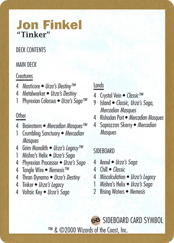 Jon Finkel Decklist [World Championship Decks 2000]