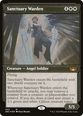 Sanctuary Warden (Showcase Art Deco Foil Etched) [Streets of New Capenna]