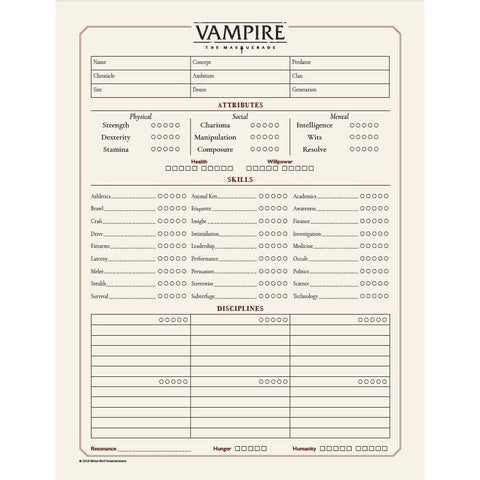 Vampire the Masquerade 5th - Character Sheet